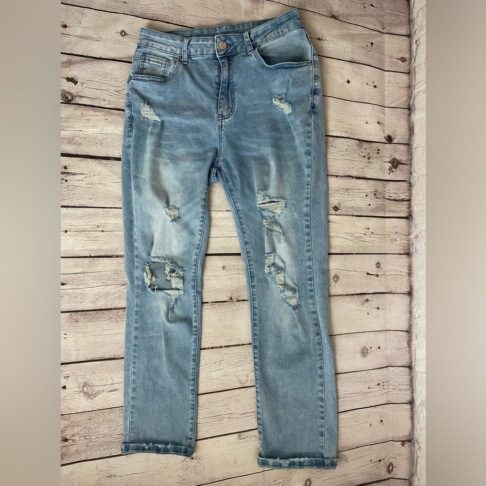 Sidefeel Women's Distressed High Waisted Ripped Straight Leg Jeans Size M